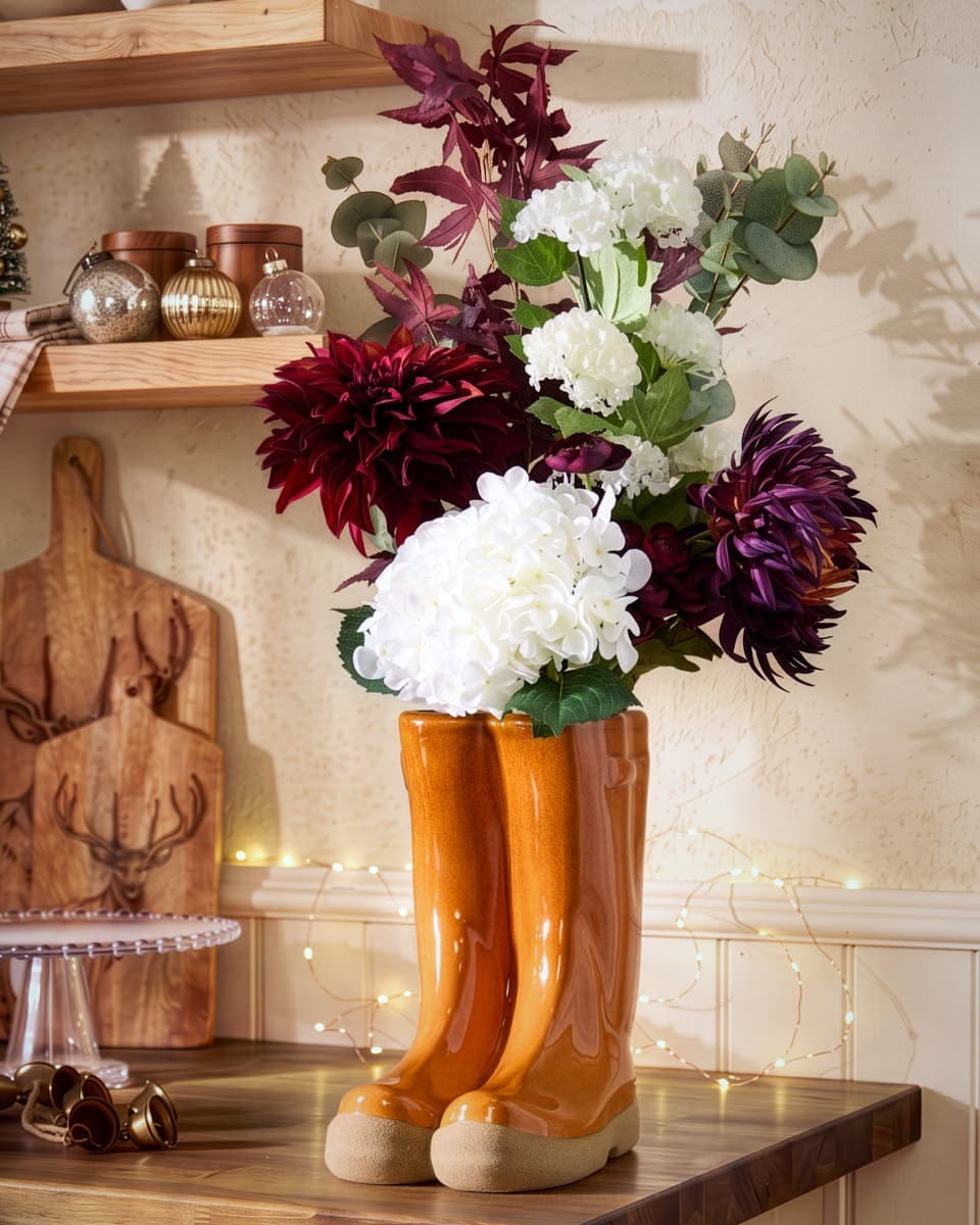 Autumn Mulberry Bouquet with Welly Vase